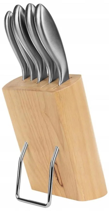 Komplet 5 nožov, nerez/blok drevený