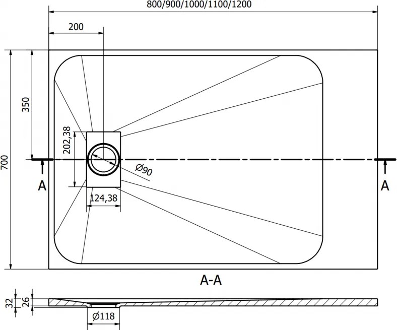 Mexen Hugo, obdĺžniková sprchová vanička SMC 90 x 70 cm, čierna, zlatá krytka, 42707090-G