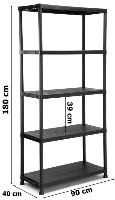 Plastový regál MAXER 180x90x40 cm čierny