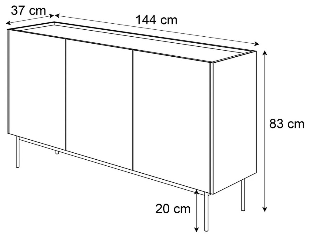 KOMODA LUCCA TROJDVEROVÁ KAŠMÍR / DUB LINEA 144 cm
