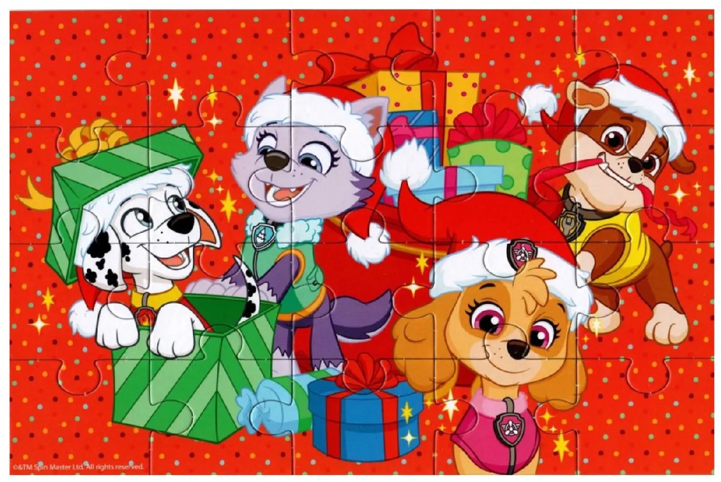 Detské puzzle 4v1 LABKOVÁ PATROLA a vianočný stromček, 19x29 cm