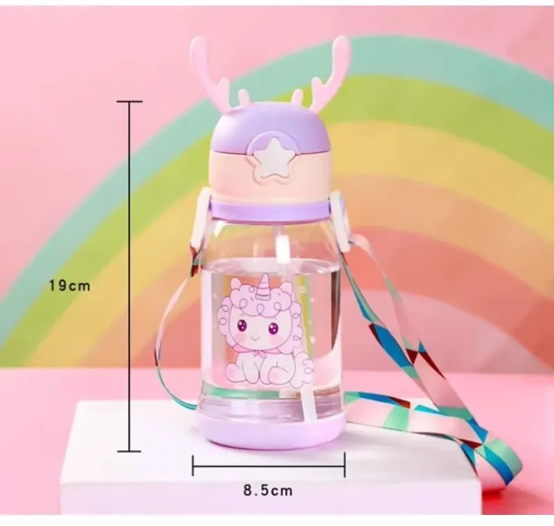 Detská plastová fľaša so slamkou UNICORN 600 ml