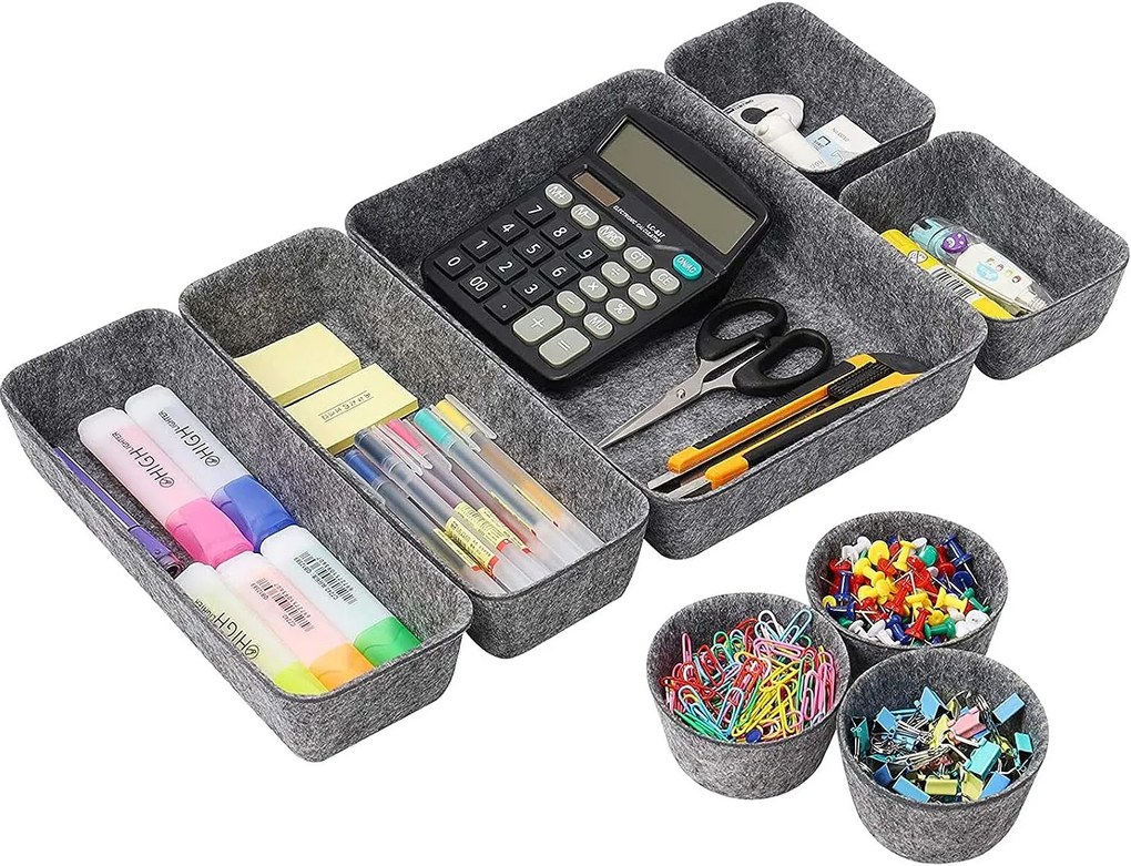 Organizéry na kozmetiku, na písacie potreby, na šperky, sada 8 ks, textilné - plstené