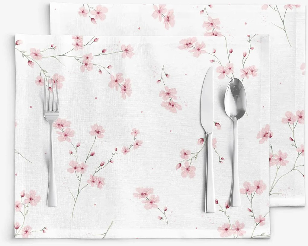Goldea prestieranie na stôl 100% bavlnené plátno - kvitnúce sakury - sada 2ks 30 x 40 cm