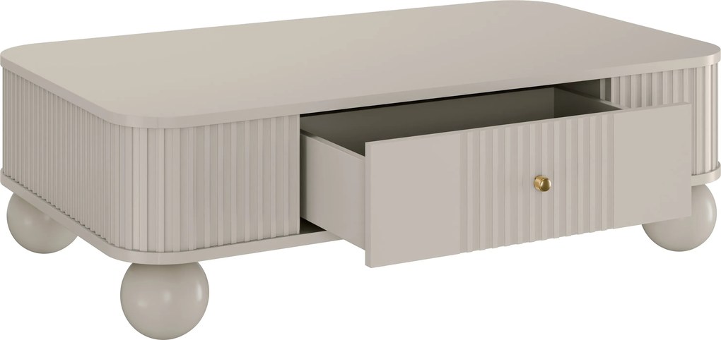 Kávový stolík Vesper 103x60 cm so zásuvkou - kasmír / zlaté úchyty / guľové nohy