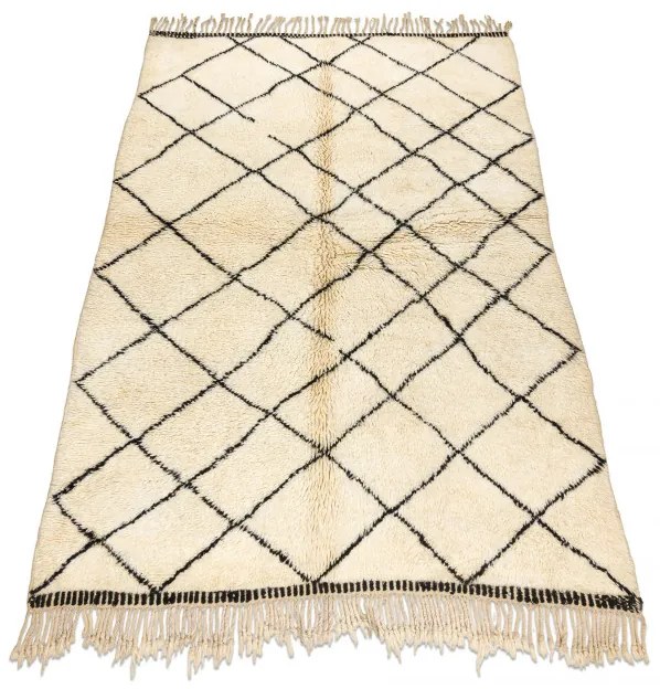 Ručne tkaný vlnený koberec BERBER MR1943 Beni Mrirt berber károvaný, béžový / čierny