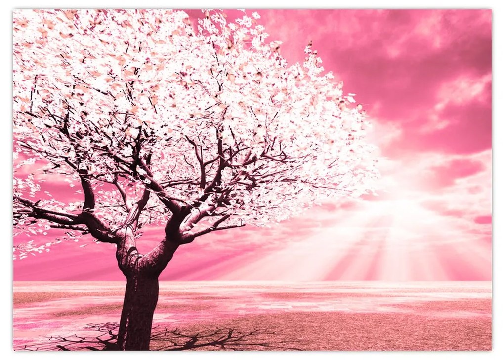Ružový obraz stromu (70x50 cm)