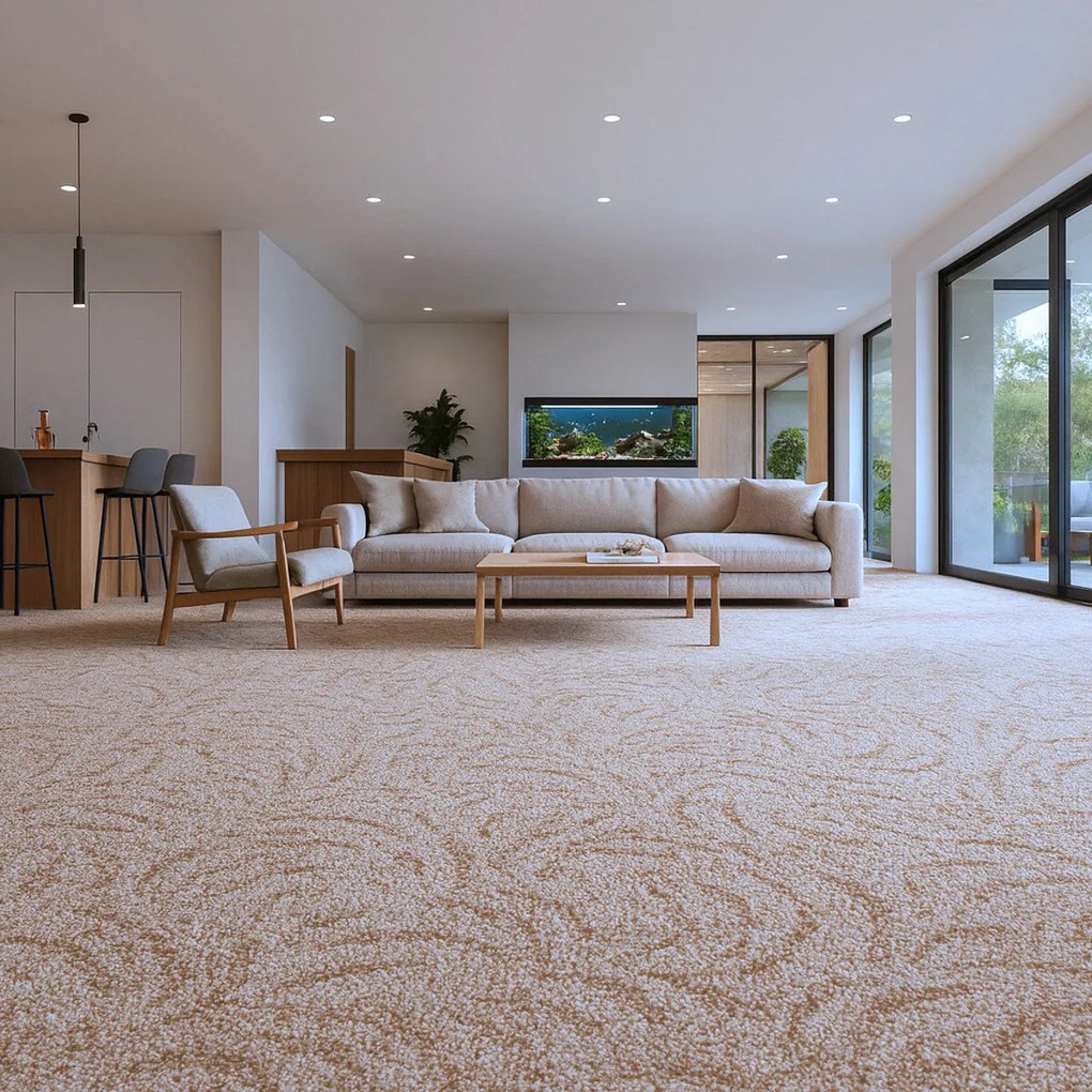 Metrážny koberec Scroll béžový, na mieru, šíře 4m, béžová, filc, detská izba, AladinWorld Expres