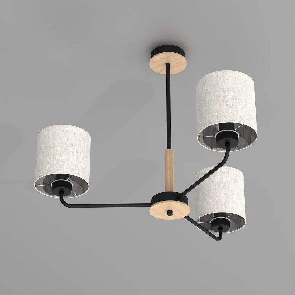 Luster Atlanta, 3x ľanové tienidlo, b/drevo