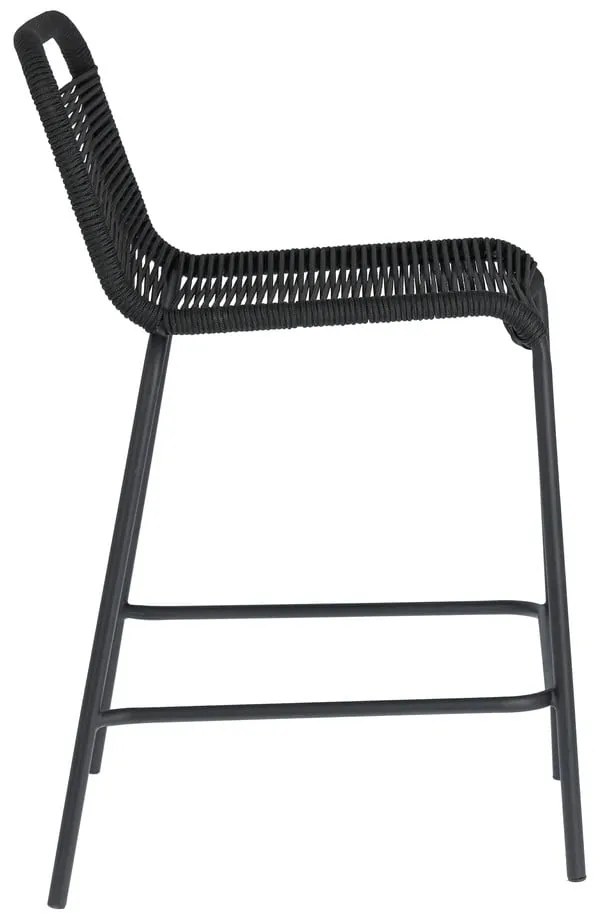 Čierna barová stolička s oceľovou konštrukciou Kave Home Glenville, výška 62 cm