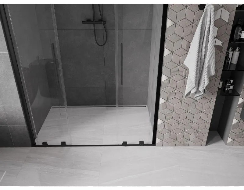 Mexen Velar Duo, posuvné dvere do otvoru 150x200 cm, 8mm číre sklo, čierna matná, 871-150-000-02-70