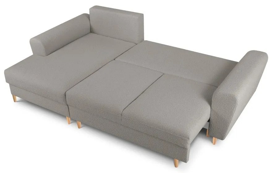 Svetlosivá rozkladacia/s úložným priestorom rohová pohovka z textílie buklé (ľavý roh/s leňoškou) Kyoto – Cosmopolitan Design