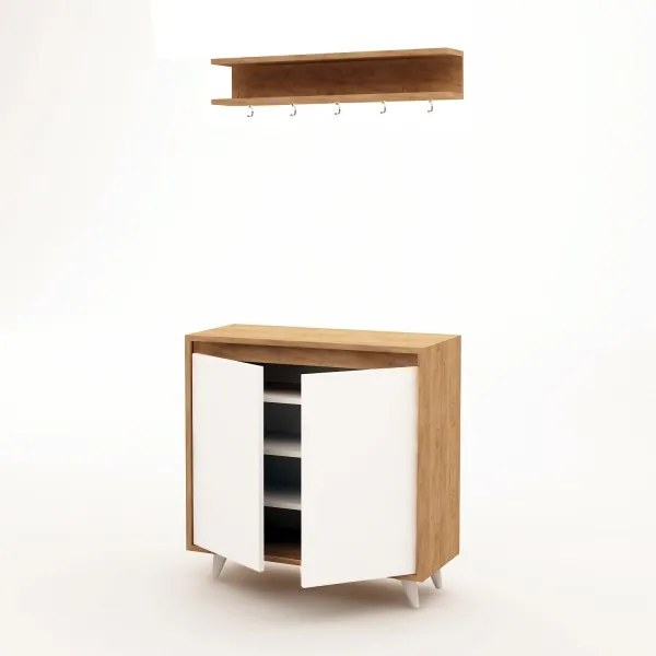 Nástenný vešiak OBSOYO 15x80 cm + skrinka na topánky 100x80 cm hnedá/biela