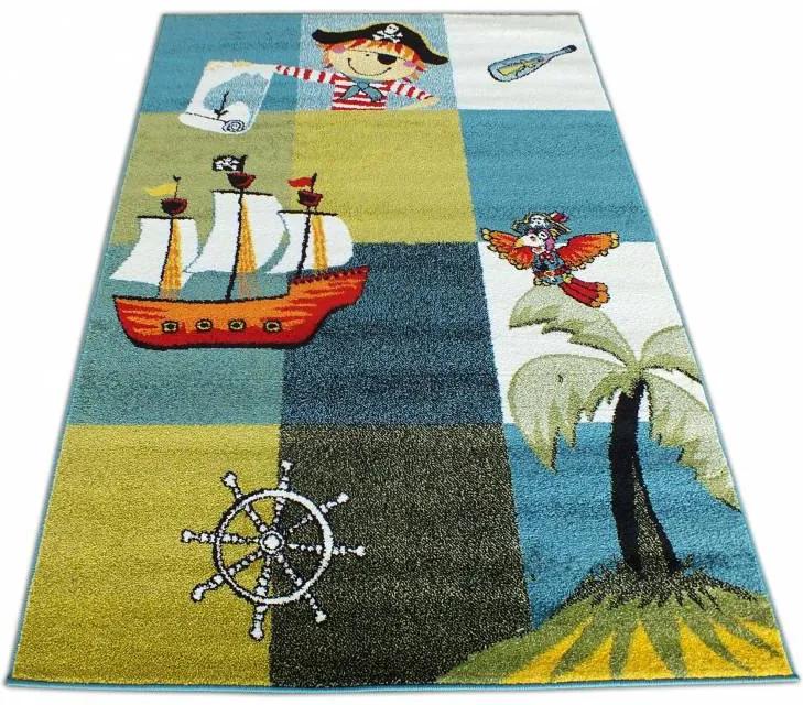 MAXMAX Detský koberec Pirátska loď - modrý