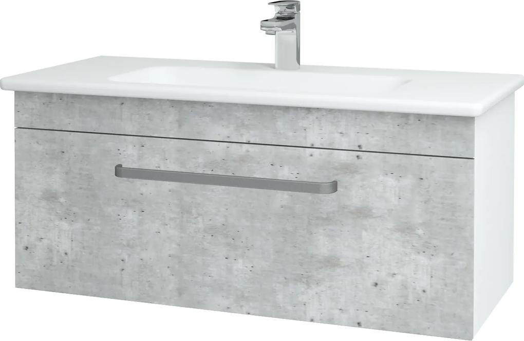 Dřevojas - Koupelnová skříň ASTON SZZ 100 - N01 Bílá lesk / Úchytka T01 / D01 Beton (131029A)