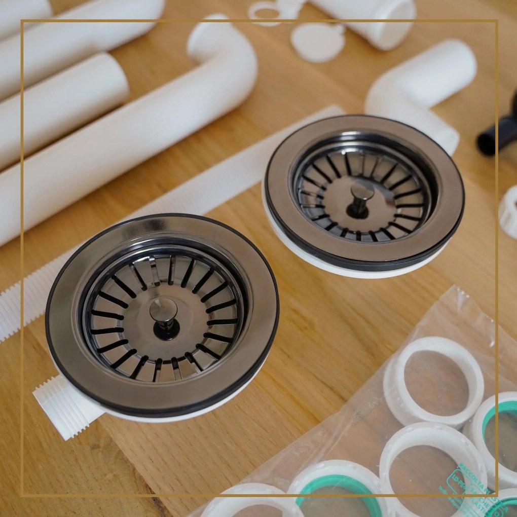 Gamma Gamma, 2-komorový manuálny sifón pre granitové drezy, grafitová, GMA-1M22BK