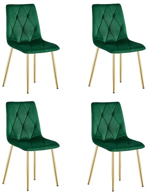 Set štyroch jedálenských stoličiek LIBRA zamatové, tmavozelené / zlaté nohy (4 ks)