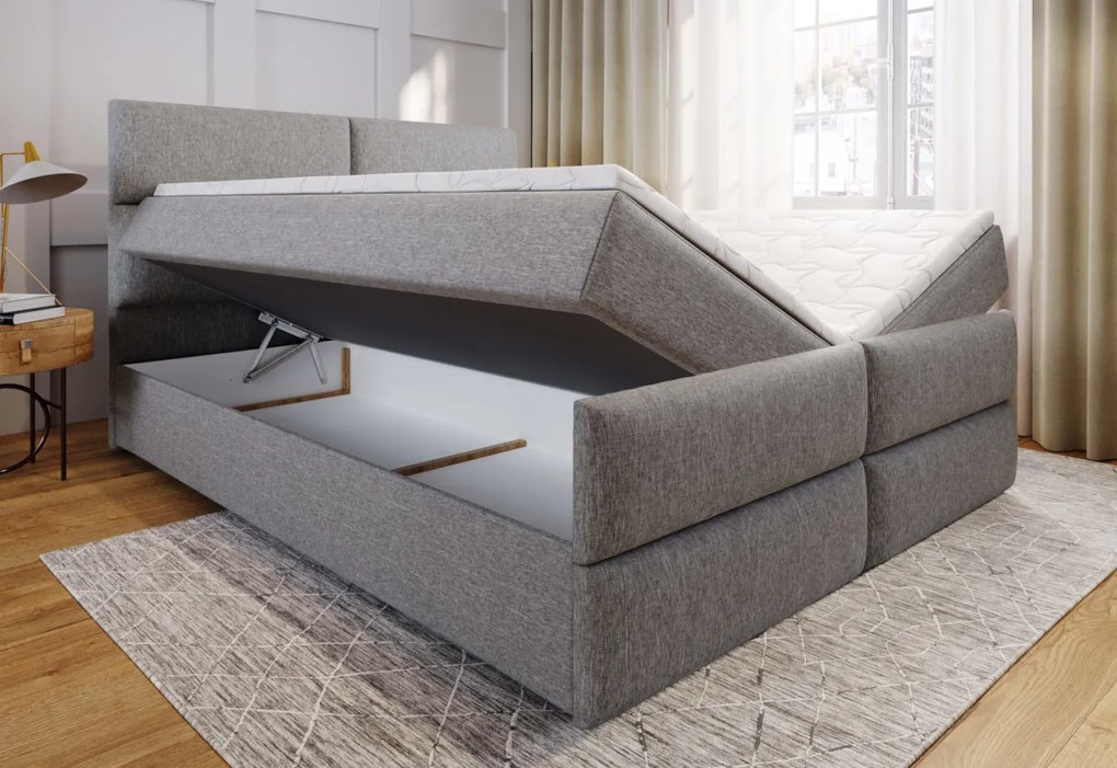 Čalúnená posteľ boxspring MULEN + topper, 140x200, sawana 05