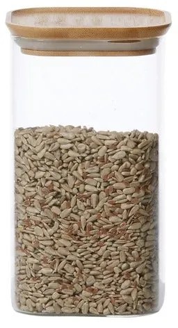 Súprava sklenených hranatých dóz s bambusovým vekom 0,5 l + 1 l + 1,8 l