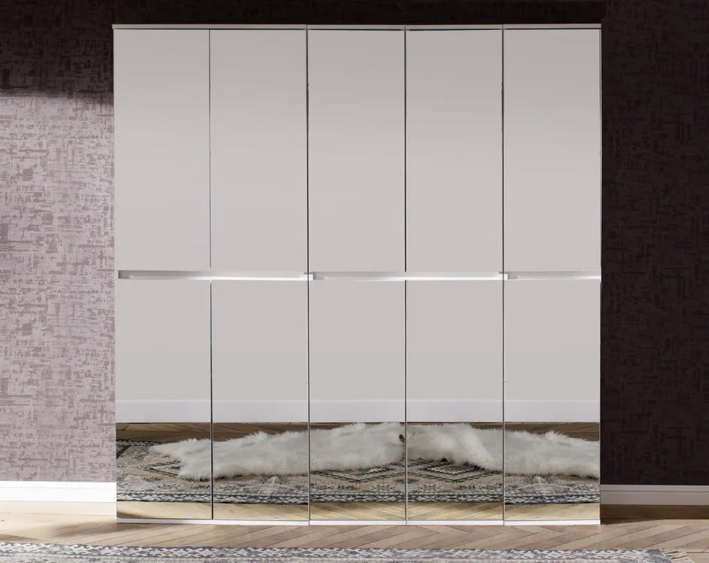 Zrkadlová viacúčelová skriňa s policami Mirror, 74 cm, biela