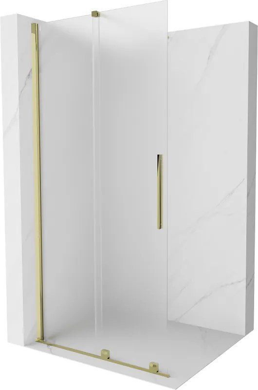 Mexen Velar, sprchová zástena s posuvnými dverami Walk-in 110 x 200 cm, 8mm sklo námraza, zlatá lesklá, 871-110-000-33-50