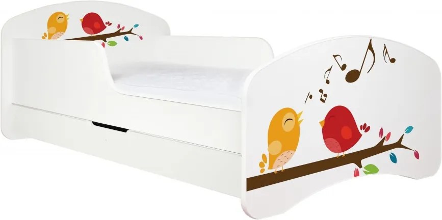 MAXMAX Detská posteľ so zásuvkou 180x90cm VTÁČIKY + matrace ZADARMO!