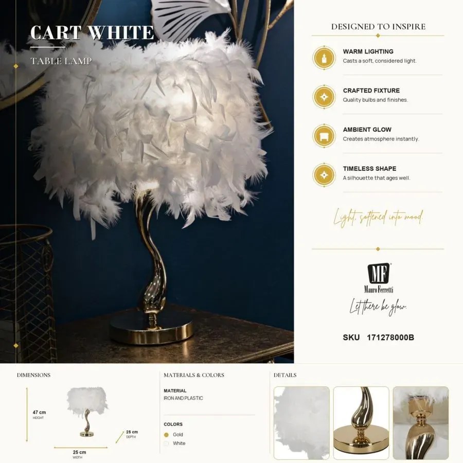 Stolná lampa Cart 47 cm bielo-zlatá
