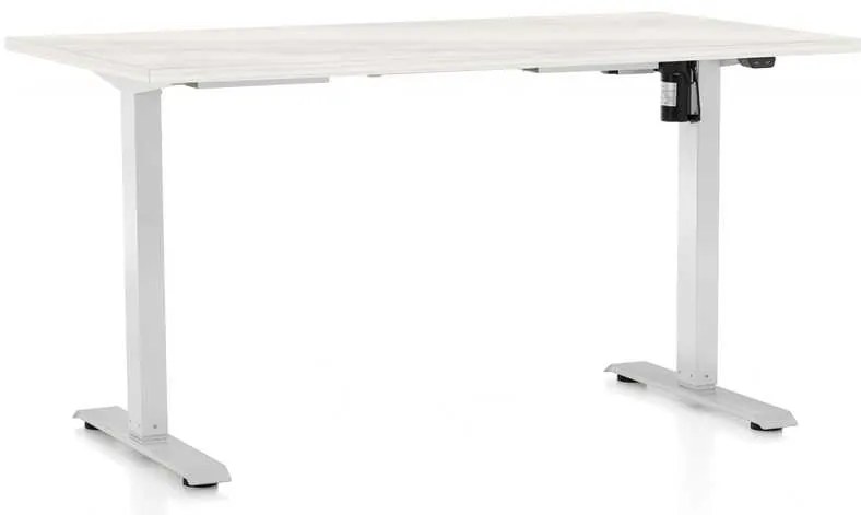 Výškovo nastaviteľný stôl OfficeTech A, 140 x 80 cm, biela podnož, biely jaseň