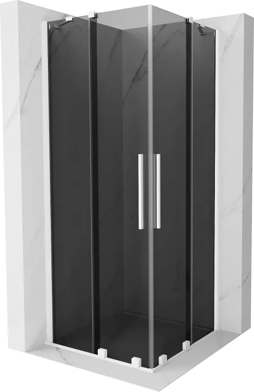 Mexen Velar Duo, sprchový kút s posuvnými dverami 90 x 90 cm, 8mm šedé sklo, biela matná, 871-090-090-42-20