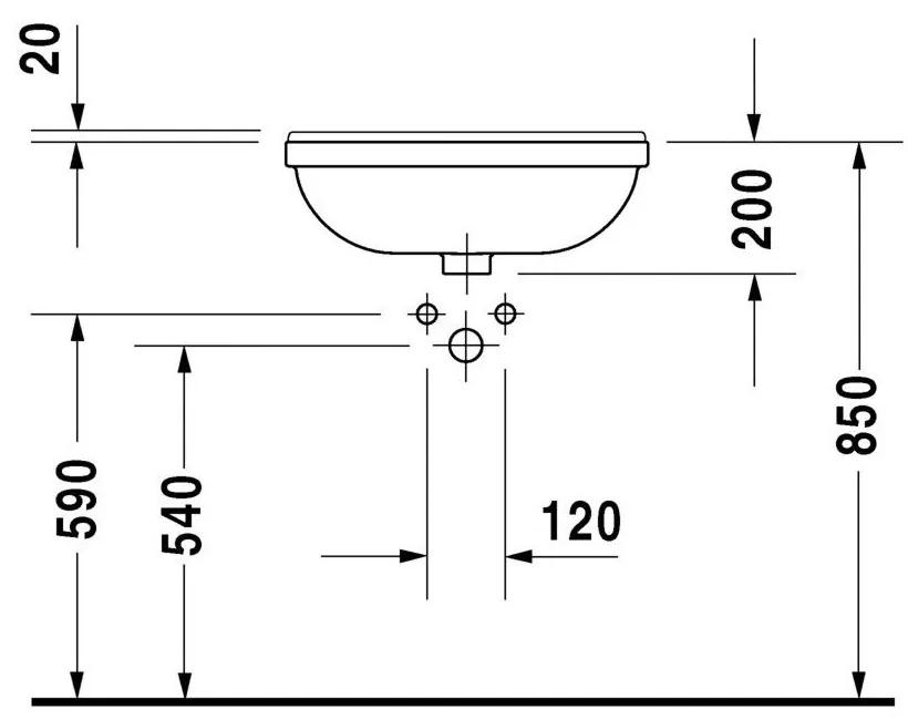 DURAVIT Starck 3 polozápustné umývadlo s otvorom, s prepadom, 550 mm x 460 mm, 0310550000