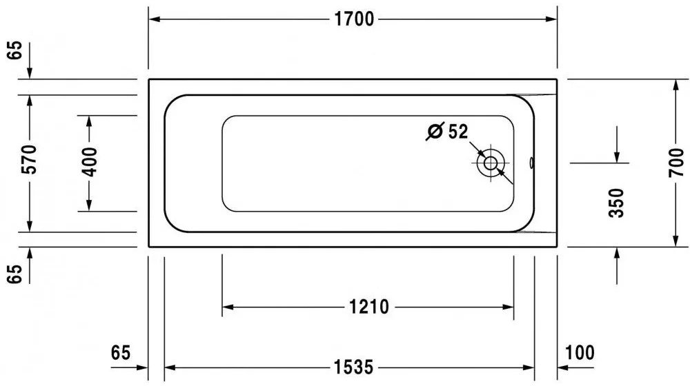 DURAVIT D-Code akrylátová pravouhlá vaňa s odtokom zboku, 1700 x 700 mm, 700098000000000