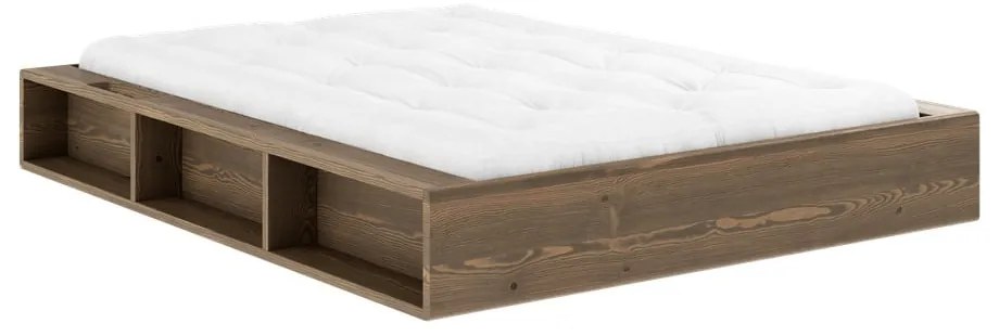 Hnedá dvojlôžková posteľ z borovicového dreva s roštom 140x200 cm Ziggy – Karup Design