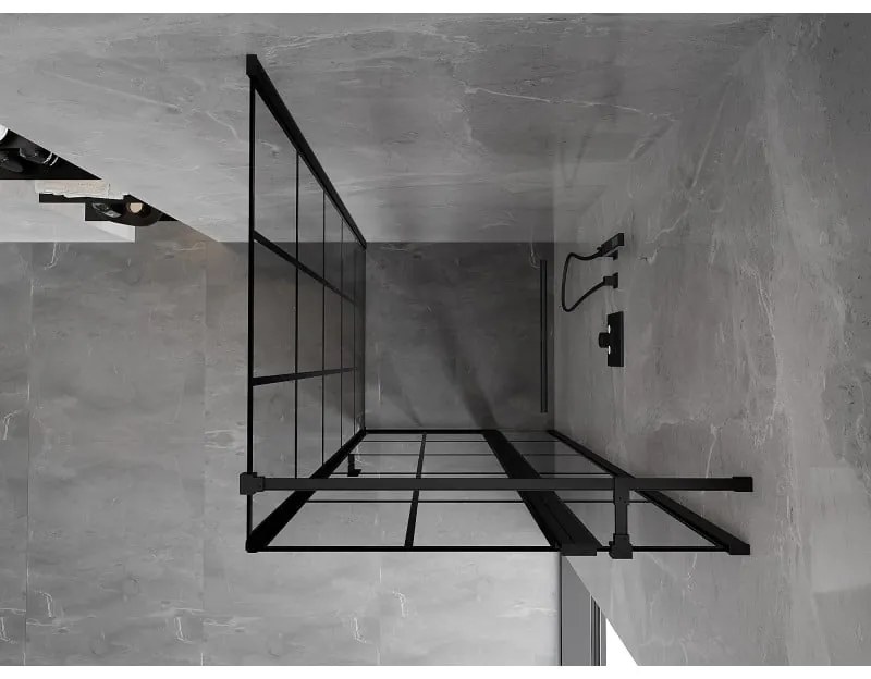 Mexen Mist T, sprchový kút s krídlovými dverami, pravý, 75 x 75 cm, 8mm číre sklo, čierny profil, 8A4T-075-075-70-77-P