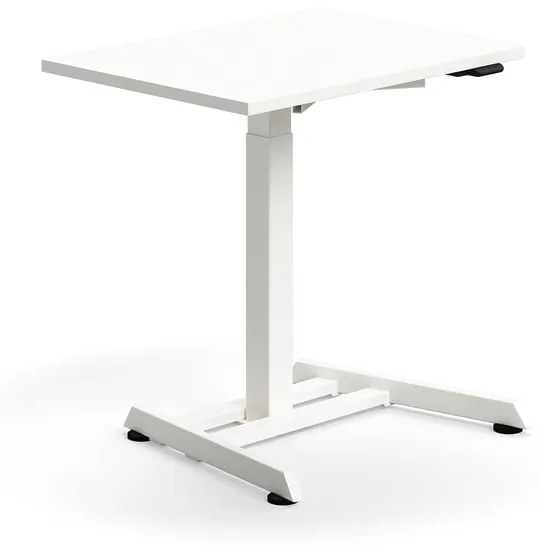 Výškovo nastaviteľný stôl QBUS, s centrálnou nohou, 800x600 mm, biely rám, biela