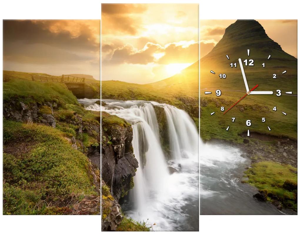 Gario Obraz s hodinami Islandská krajina - 3 dielny Rozmery: 90 x 70 cm