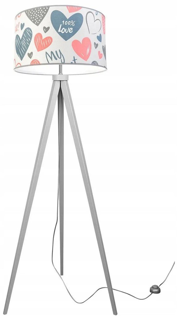 Detská stojacia lampa Heart, 1x biele textilné tienidlo so vzororm, (výber z 2 farieb konštrukcie), p