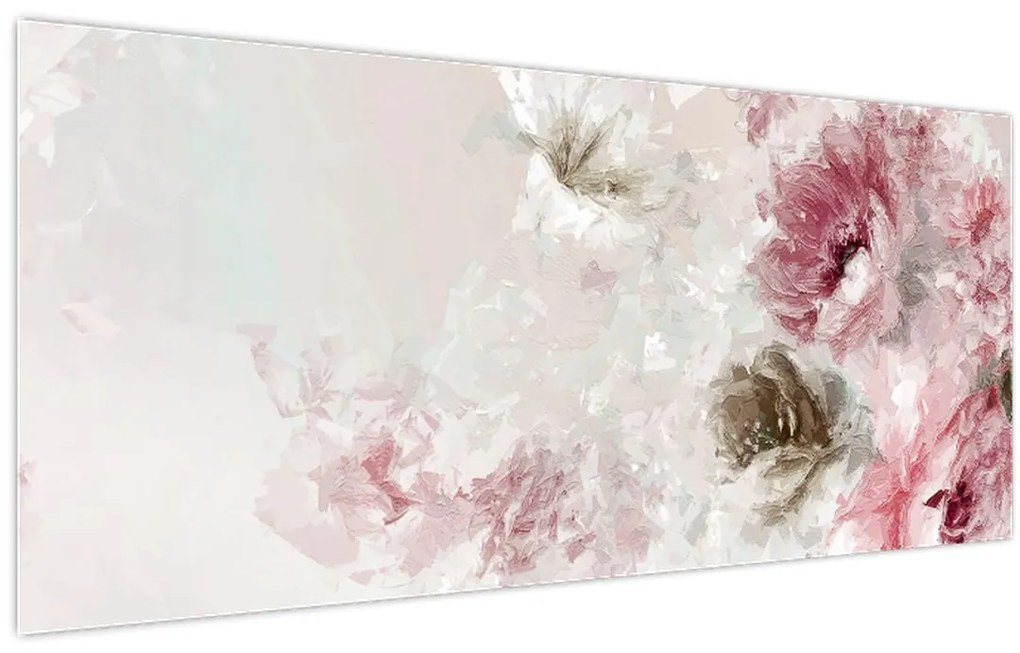 Obraz - Maľba ružových kvetov (120x50 cm)