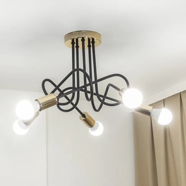 Prisadený luster OXFORD 5xE27/15W/230V zlatá/čierna