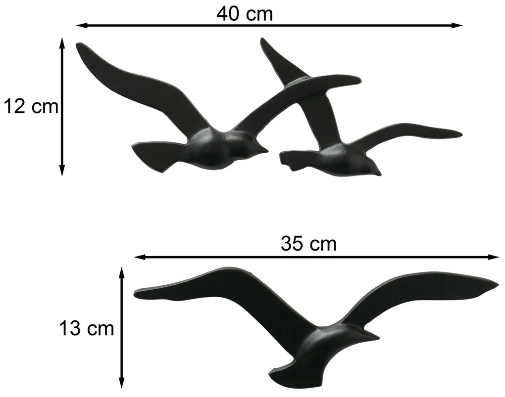 Kovová dekorácia na stenu Black Bird 13x35 cm + 12x40 cm
