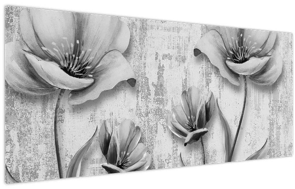Obraz - Čiernobiele kvety na pozadí (120x50 cm)