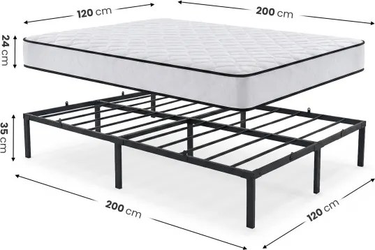 Kovová posteľ 120x200 cm s matracom, čierna