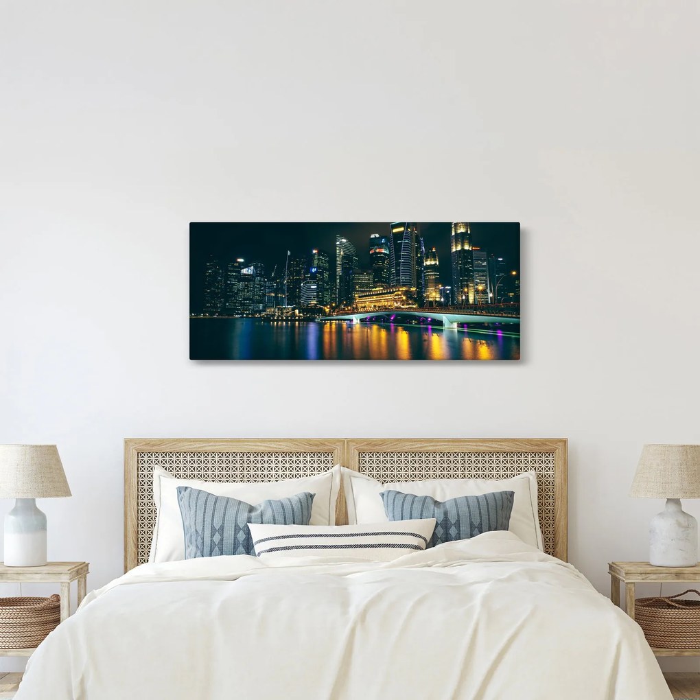 Obraz nočného Singapuru (120x50 cm)