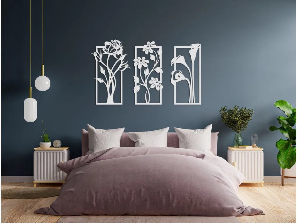 drevko Viacdielny obraz Kvitnúce kvety Rozmer obrazu: 38 x 65 cm, Farba dekorácie: Čierna