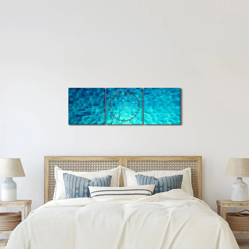 Obraz - abstraktné kocky (s hodinami) (90x30 cm)