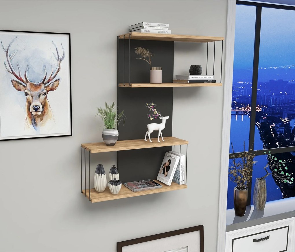 Nástenná polica DESTAN antracitová/borovica atlantická