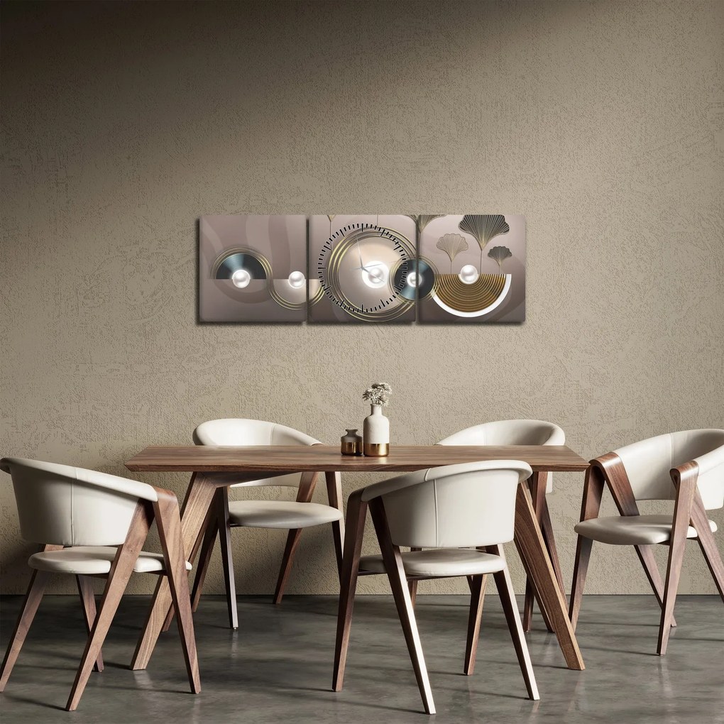 Obraz - Zlatohnedá abstrakcia (s hodinami) (90x30 cm)