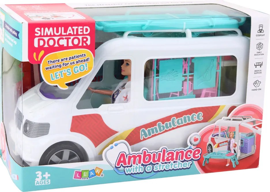 LEAN Toys Mobilná nemocničná ambulancia s nosidlami 2v1 Príslušenstvo pre bábiky lekárov