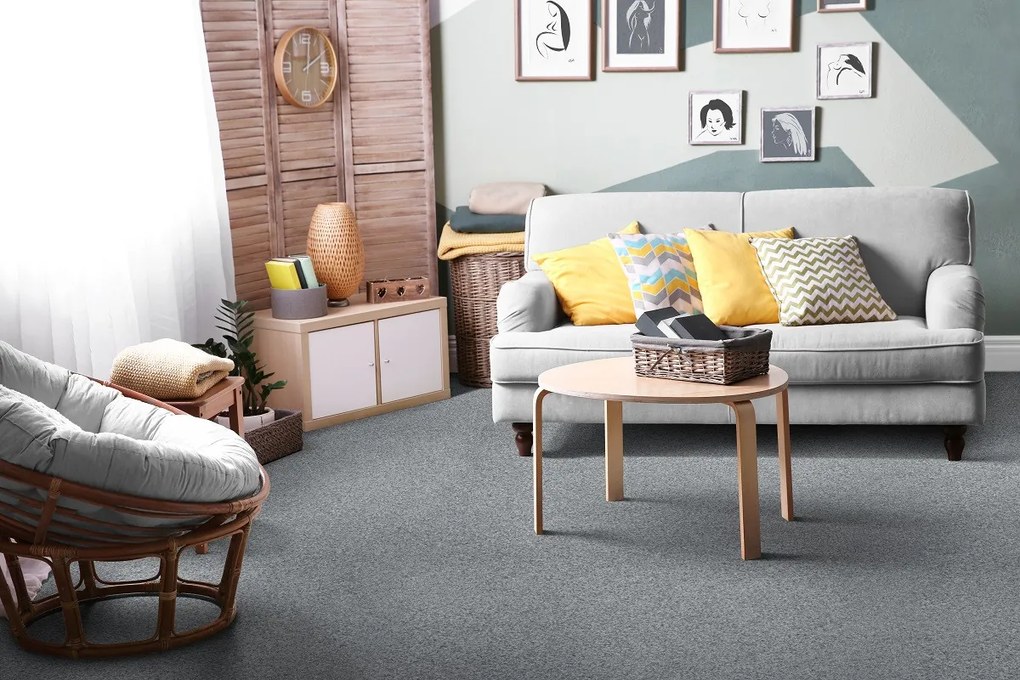 Vebe AKCIA: 350x600 cm Metrážny koberec Santana 14 sivá s podkladom gél, záťažový - Bez obšitia cm