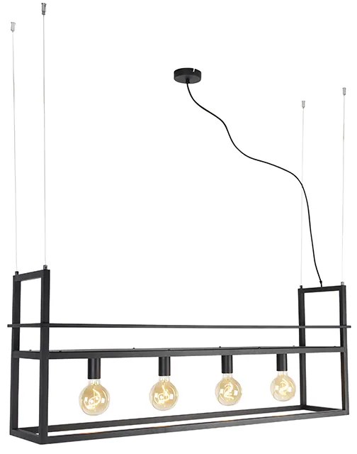 Priemyselná závesná lampa čierna so stojanom veľkými 4 svetlami - Cage Rack