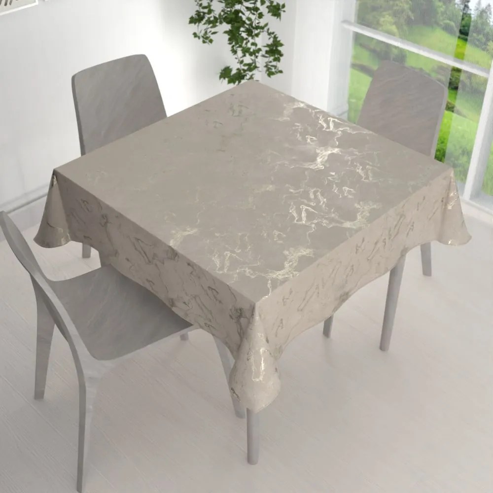 Biante Veľký zamatový štvorcový obrus Isabela IBL-018 Zlatý/dymový mramor na púdrovo béžovom 210x210 cm